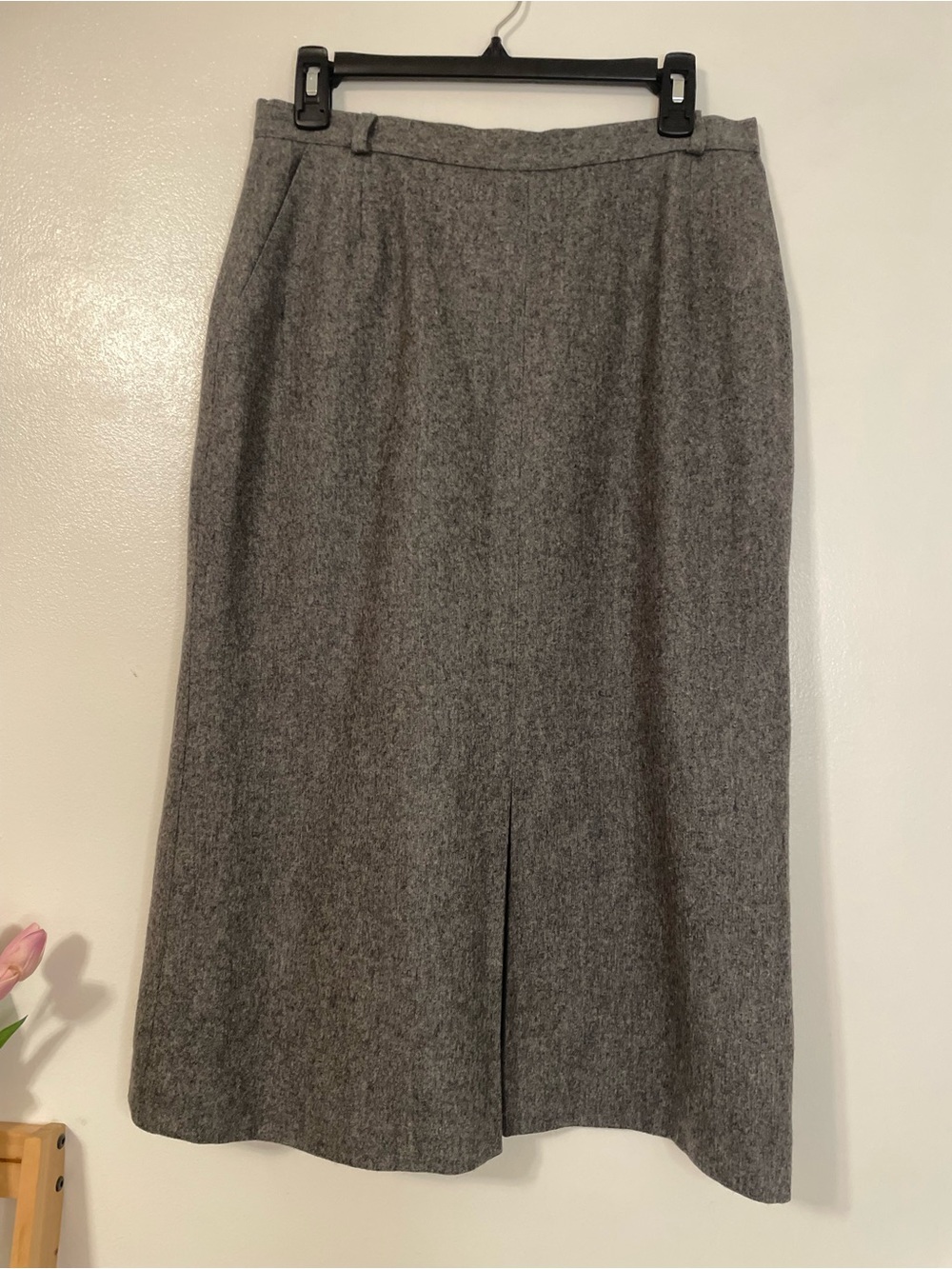 Vintage Evan-Picone Gray Wool Blend Midi Skirt High Waisted Pencil Tweed A-Line